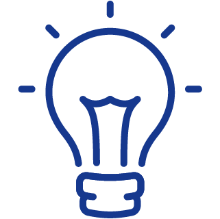 Icono de una bombilla encendida, simboliza ideas, creatividad e innovación.